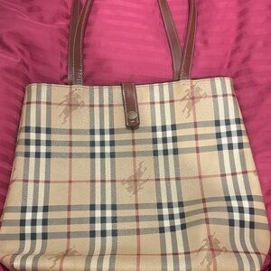 Burberry Classic Plaid Tote Bag with Brown Trim